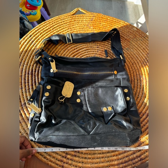 Juicy Couture Vtg 2000s Baby Diaper Bag Messenger Black Gold Hardware - Picture 1 of 8